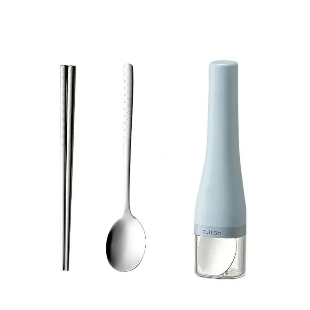 Stainless Steel Spoon Fork Set Portable with Case Kitchien Cutlery Smooth Spoons and Forks Chopsticks For School Work Lunch