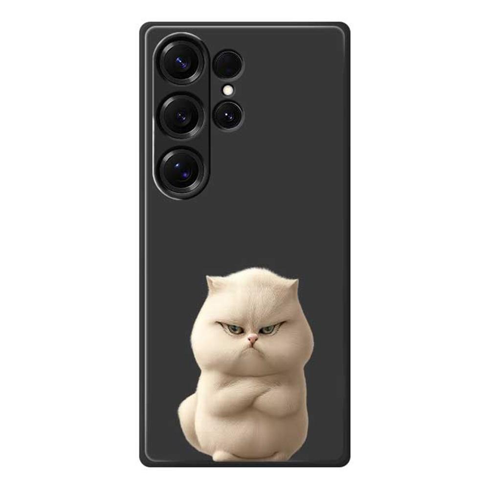 

For Samsung Galaxy S25 Ultra Case Angry Cat Pattern Printing Straight Edge TPU Phone Back Cover Black