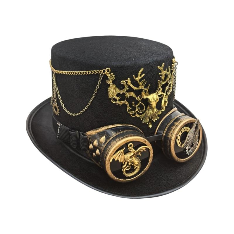 

Victorian Style Gothic Top Hat And Felts With Metal Accents Fashion Themed Party Hat For Cosplay And Costume Parties 1