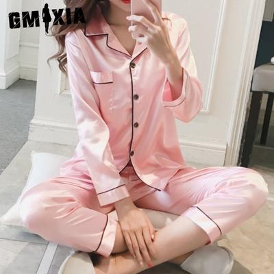 Frühlings- und Herbst-Pyjamas aus Kunstseide für Damen, dünne Langarm-Shirts, sexy Eis-Seide-Homewear und lässige Pyjama-Sets