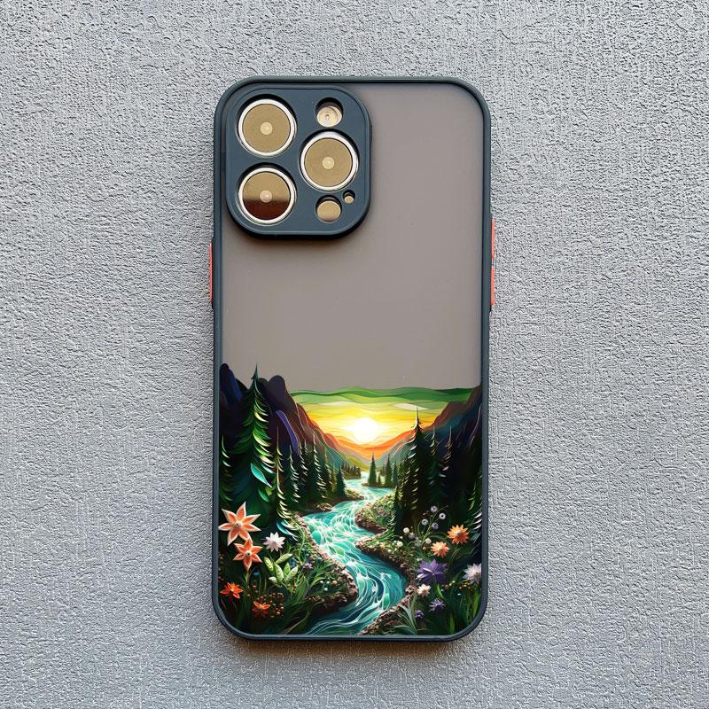 Forest scenery Mountain River Landscape Phone Case For iphone 16 15 14 13 12 11 Pro Max Mini Plus X XR XS 7 8 Shockproof Cover