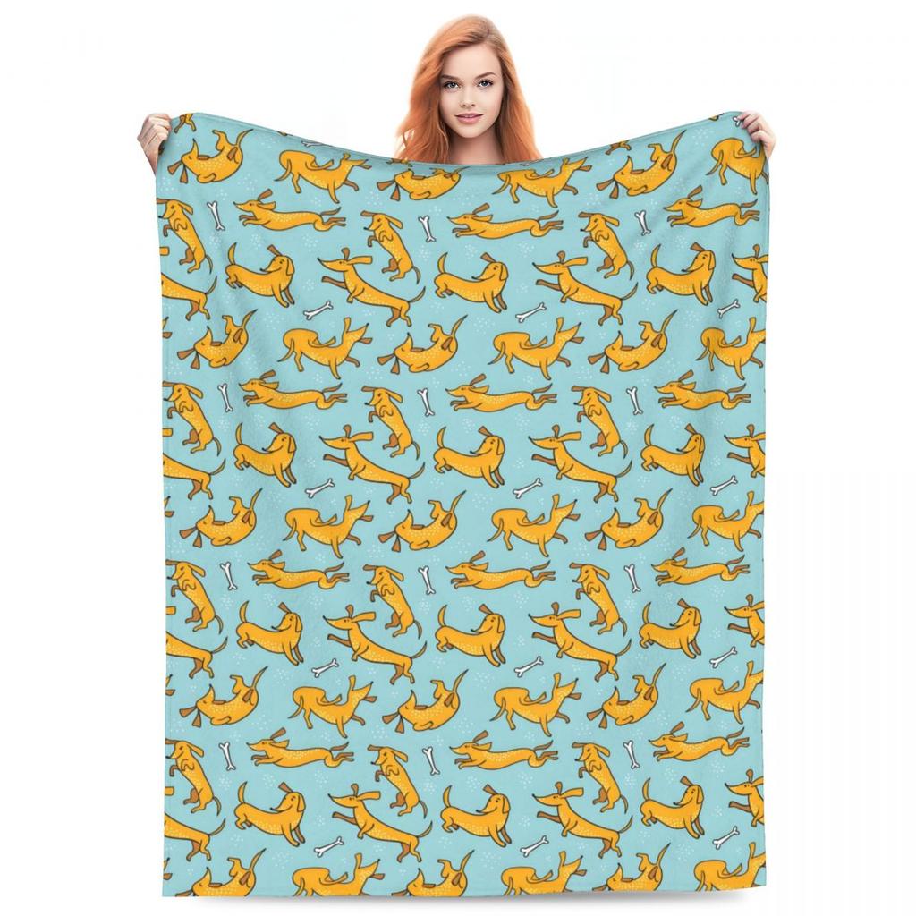 Individuell 3D-gedruckte lustige Dackel-Cartoon-Decken, bequeme weiche Flanell-Sommer-Überwurfdecke für Sofa, Außenbereich, Bett