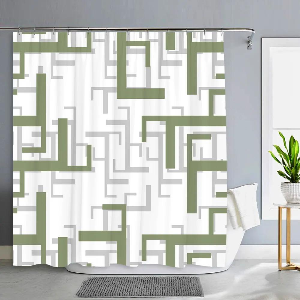 Geometric Shower Curtain Simple Modern Decorative Polyester Fabric Machine Washable Fabric Hanging Curtain Bathroom Decor