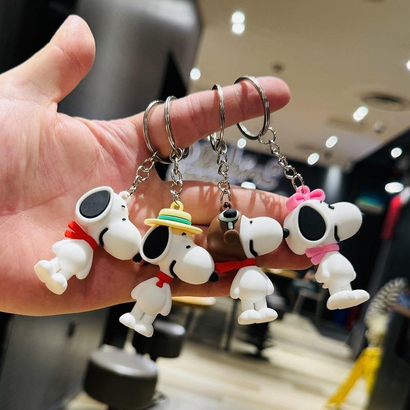 Snoopys Series Figures Keychains Cartoon Dog PVC Model Charm Keychain Cute Bag Decoration Ornaments Funny Birthday Gifts