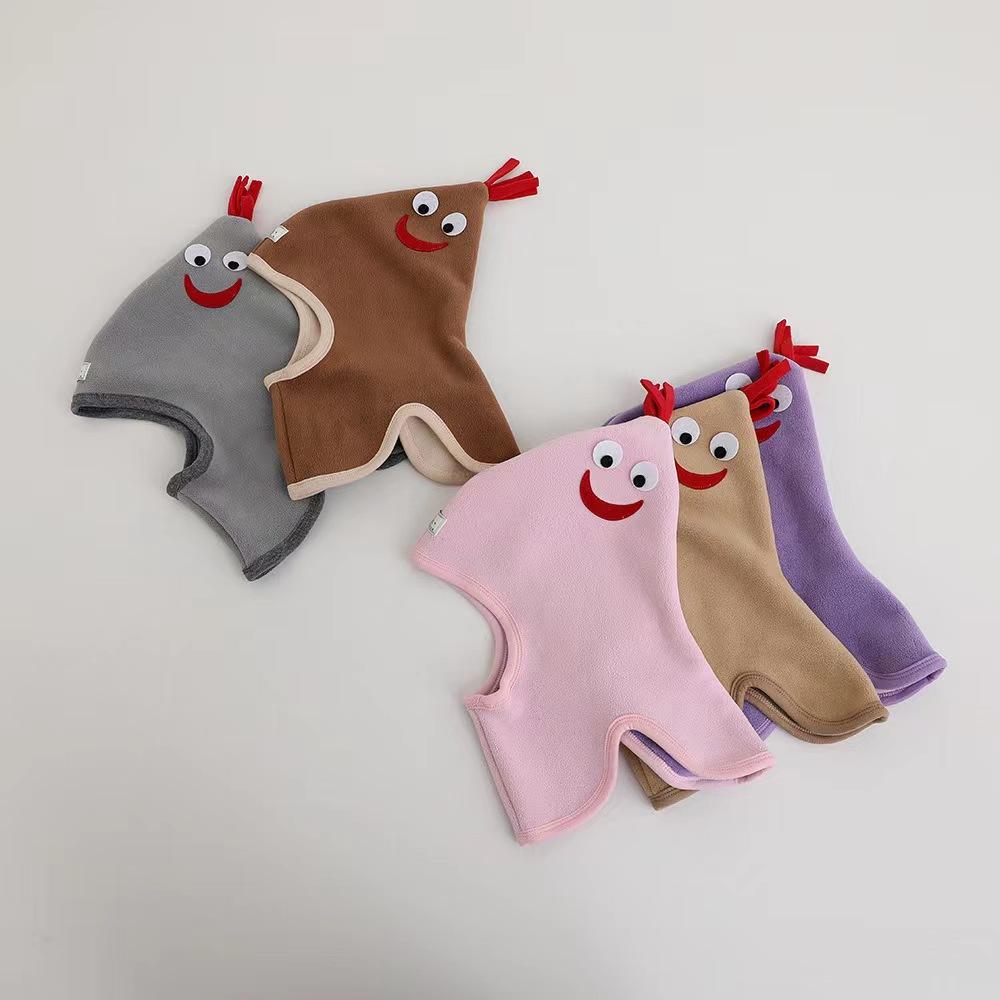 Niedliche Babymütze, Schal, einteilig, weiches Fleece, Herbst/Winter, Kinder-Beanie, warme Ohren, Nackenschutz, Cartoon-Kinderkappe