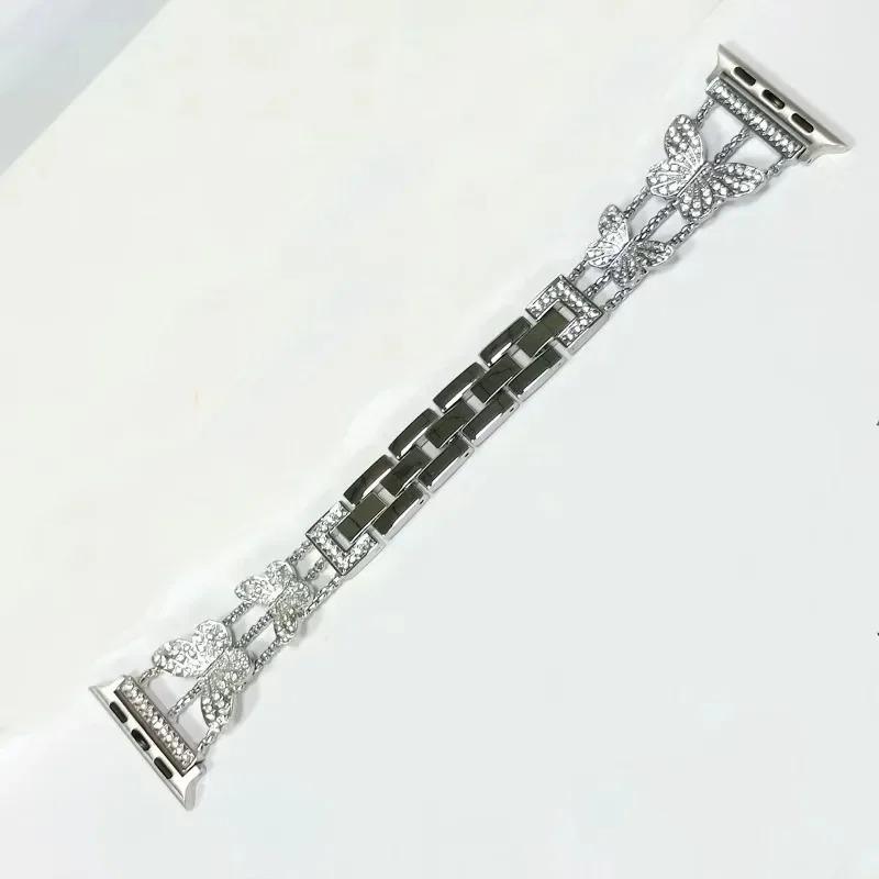 Watchband Metal Strap For Apple Watch Band Ultra 4mm 45mm 40mm 41mm 49mm Bling Butterfly Bracelet Chain for iWatch Series 9 8 7 6 5 SE 4 3