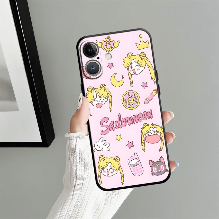 

Case for iPhone 15 16 14 Plus 13 12 11 17 Pro Max 17Air 7 8 XS Max XR Black Soft Phone Cover Wacky Sailor Moon iPhone 8 Plus
