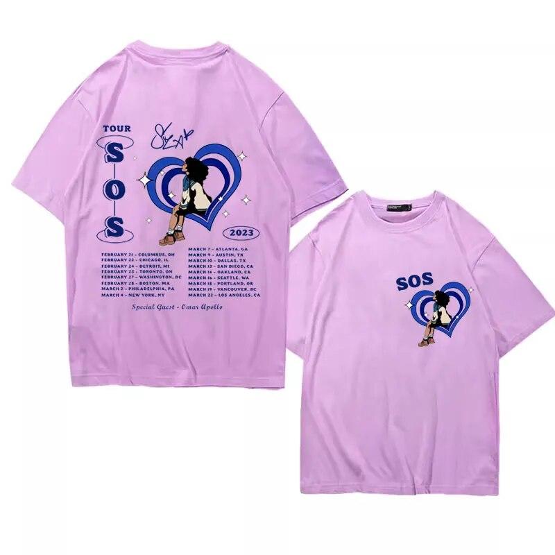 Singer SZA SOS Tour Print T-shirts Unisex Women Vintage Casual Pure Cotton T Shirt Summer The High Street Fashion Oversized T-shirt