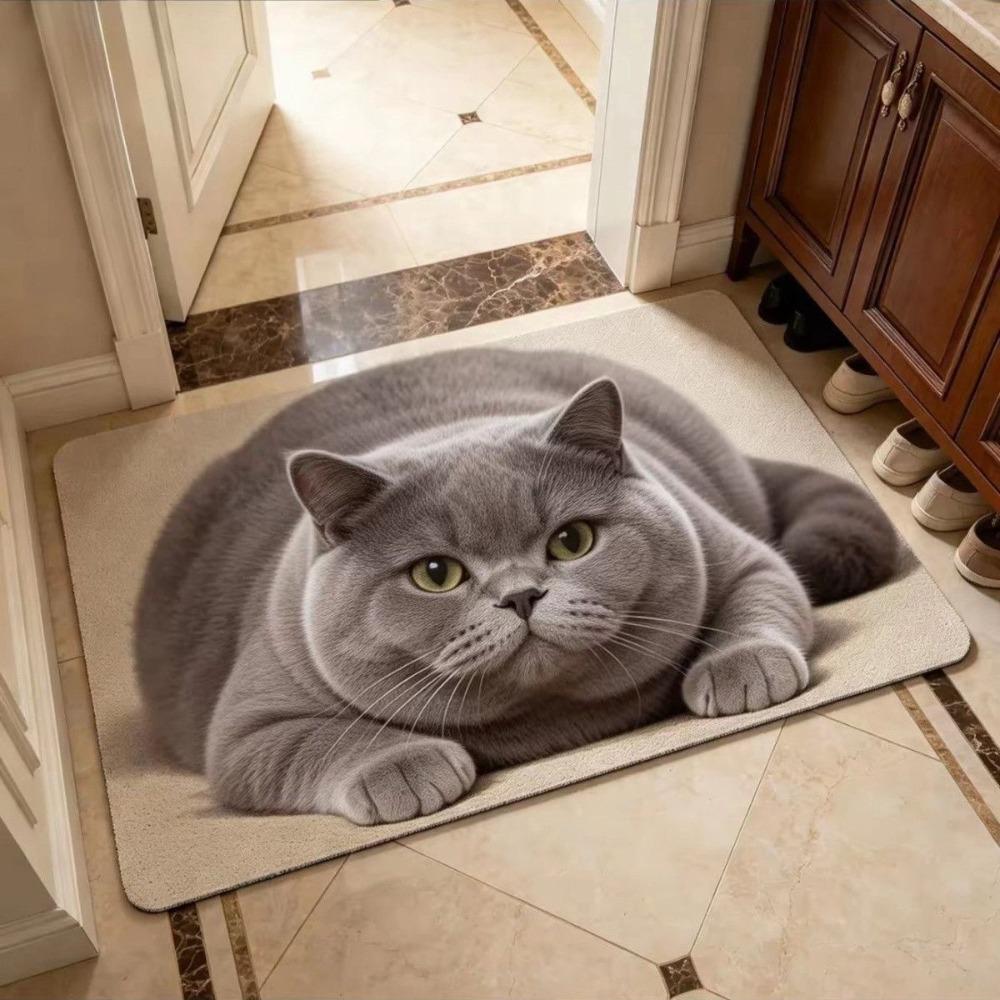 Absorbent Entryway Rug Diatomite Pet Floor Mat Practical Cat Print Doormat Hallway
