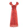 French V-neck Fungus Edge Floral Dress Women's Summer New Temperament Waist Thin Holiday Style Coffee Break Dress