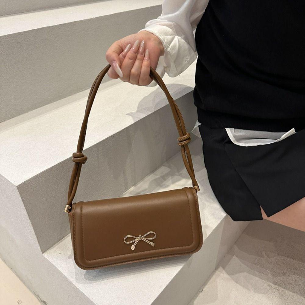 Solid Color Bow Crossbody Bag Korean Armpit Bag Fashion Underarm Bag  Handbags