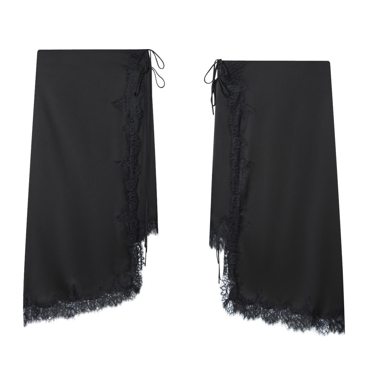 Европейская и американская асимметричная кружевная атласная юбка с боковым бантом M