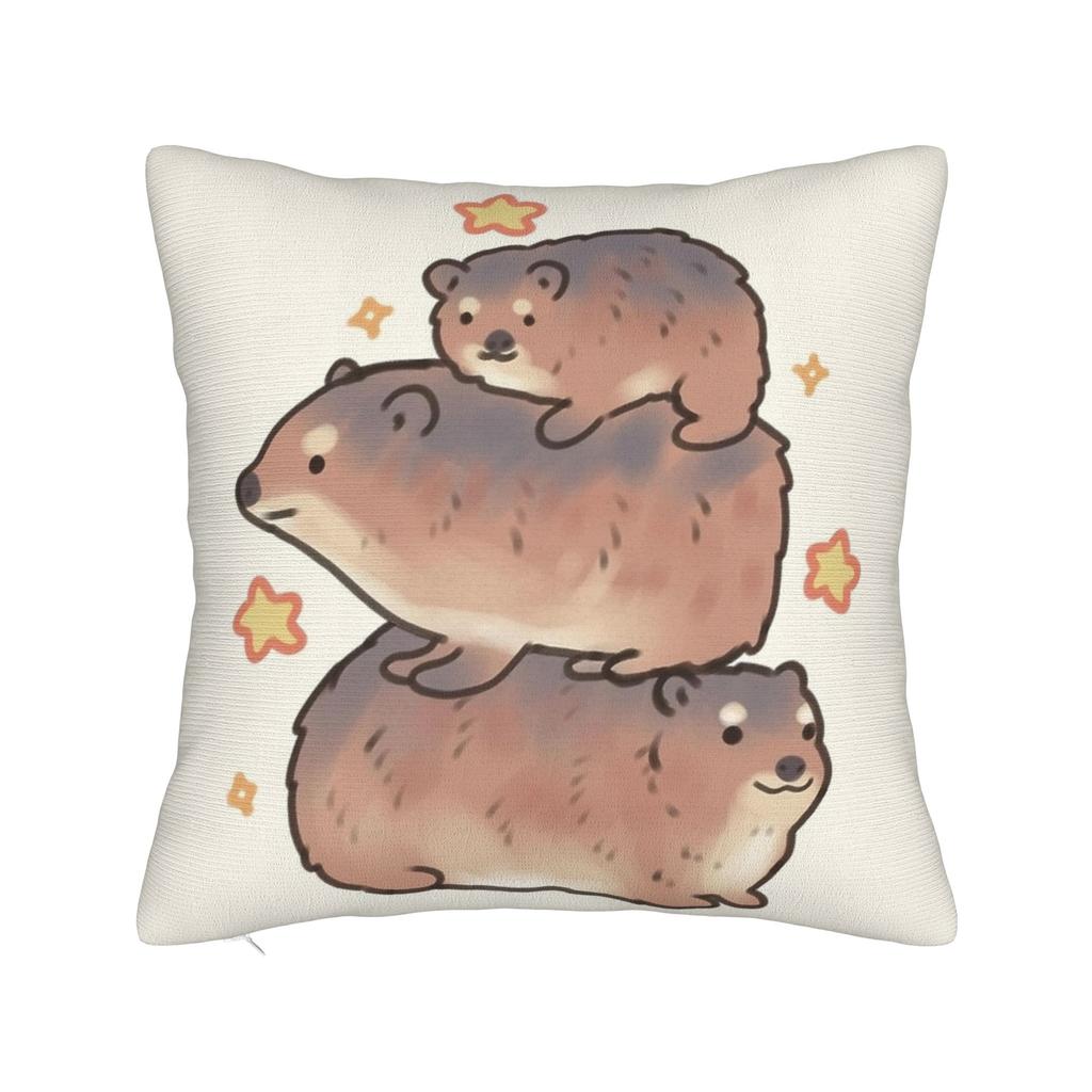 Pillow Cover Cute rock hyrax wearing bow  Kawaii Pillow Case For Living Room Chair Pillowcases