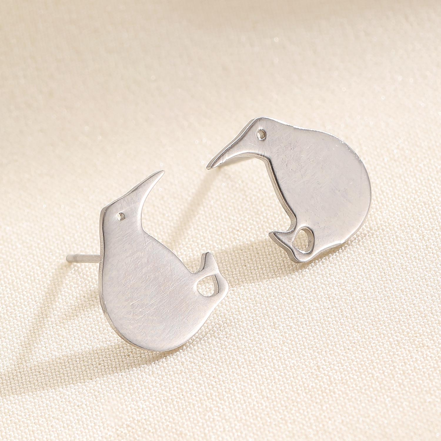 Stainless Steel Mini Kiwi Bird Earrings - Cute, Simple Animal Jewelry for Women