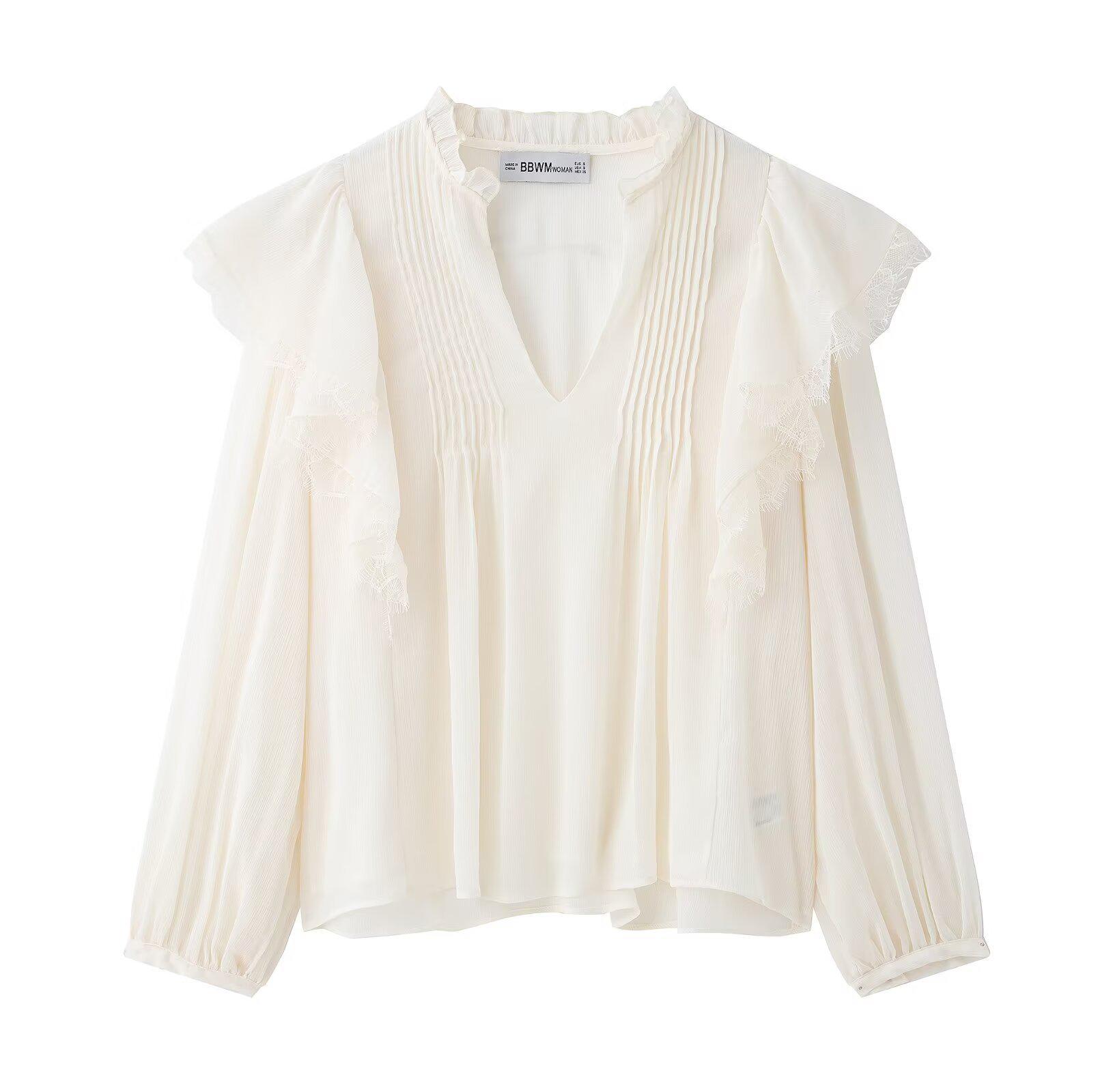 

TAOP&ZA Весенне-летняя элегантная блузка с V-образным вырезом и оборками для женщин - 5029052 Large