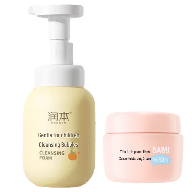 Runben Kids Gentle Cleansing Foam & Xiaotaoxi Moisturizing Cream Set