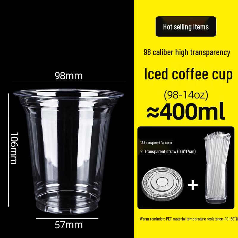 WS Disposable PET Cold Drink Cups with Lids and Straws