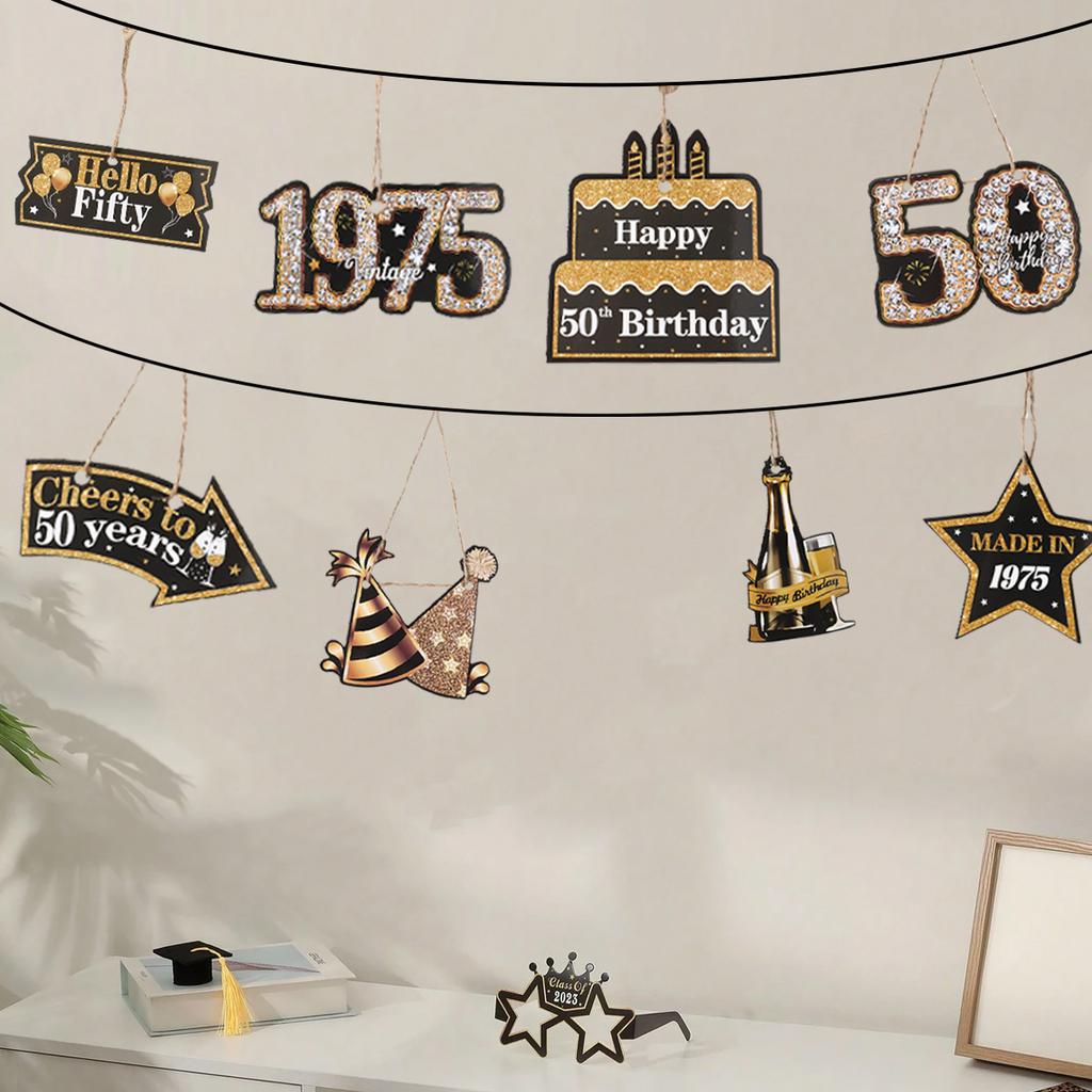 50 Year Birthday Paper Banner Flag 50th Happy Birthday Party Decoration Adult Anniversary Birthday Party Supplies Favors Banner