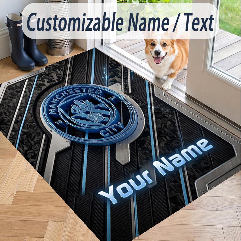 Custom Text Printed Rug Manchester City Non Slip Floor Carpet For Home Room Decor