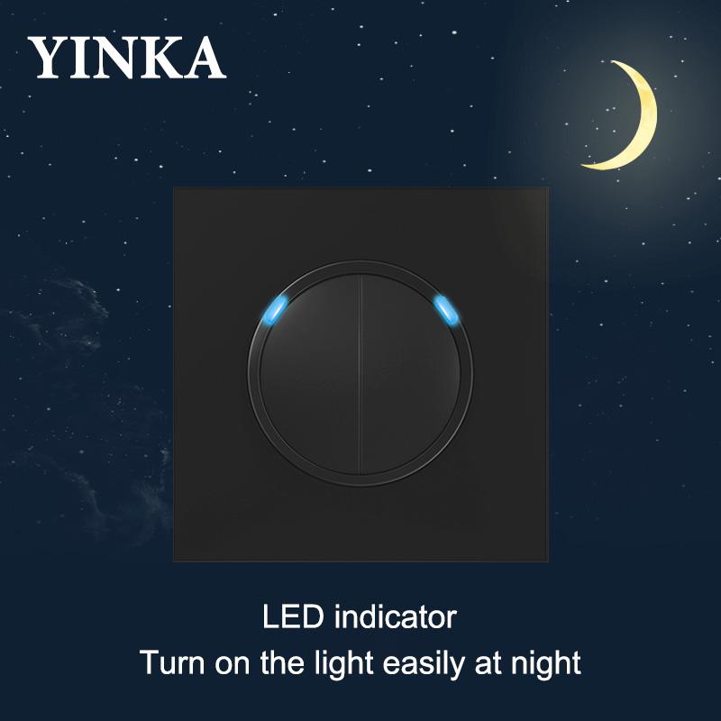 YINKA Tempered Glass 1/2/3/4 Gang 1/2 Way On / Off Wall Light Switch LED Indicator FR EU Standard Universal Home Socket