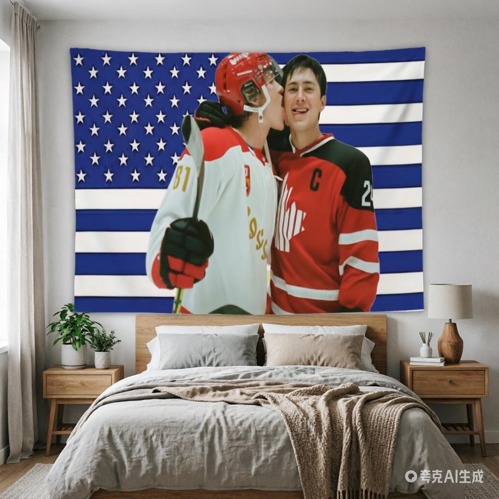 Hockey Patriotischer Wandteppich US-Flagge Sportdruck Polyester Wandbehang für Schlafzimmer Eishockey-Fan und Patriotische Heimdekoration