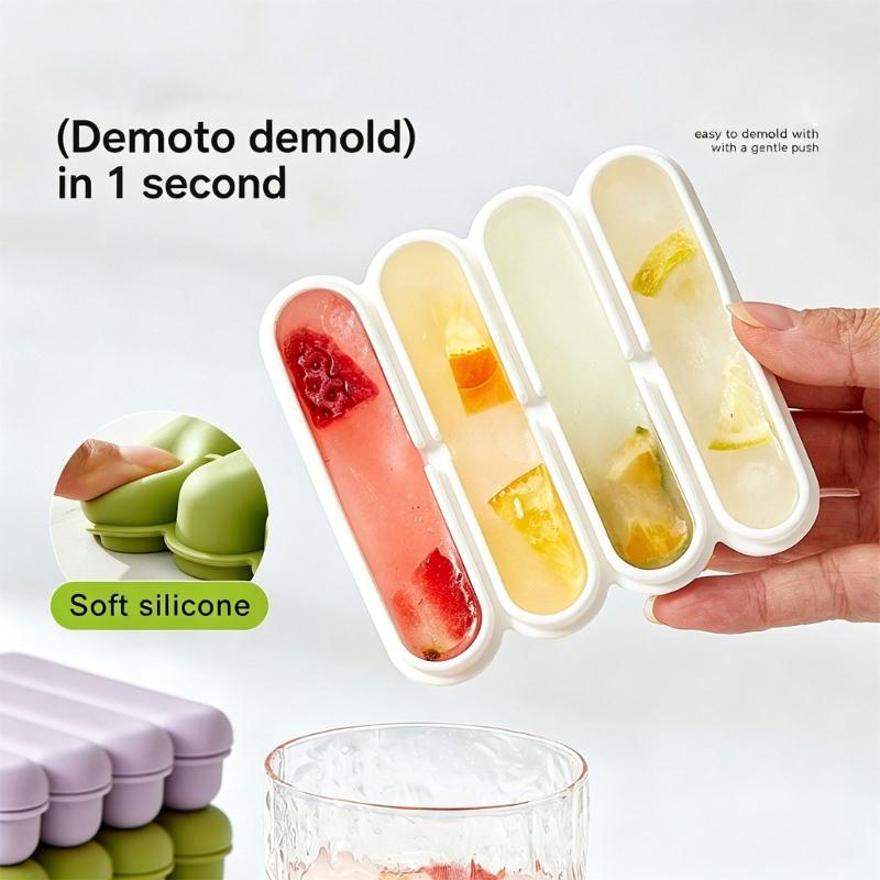 Flexible Silicone Ice Molds 4 Grids Ice Cubes Tray with Lid Suitable For Chilling Beverages And Parties