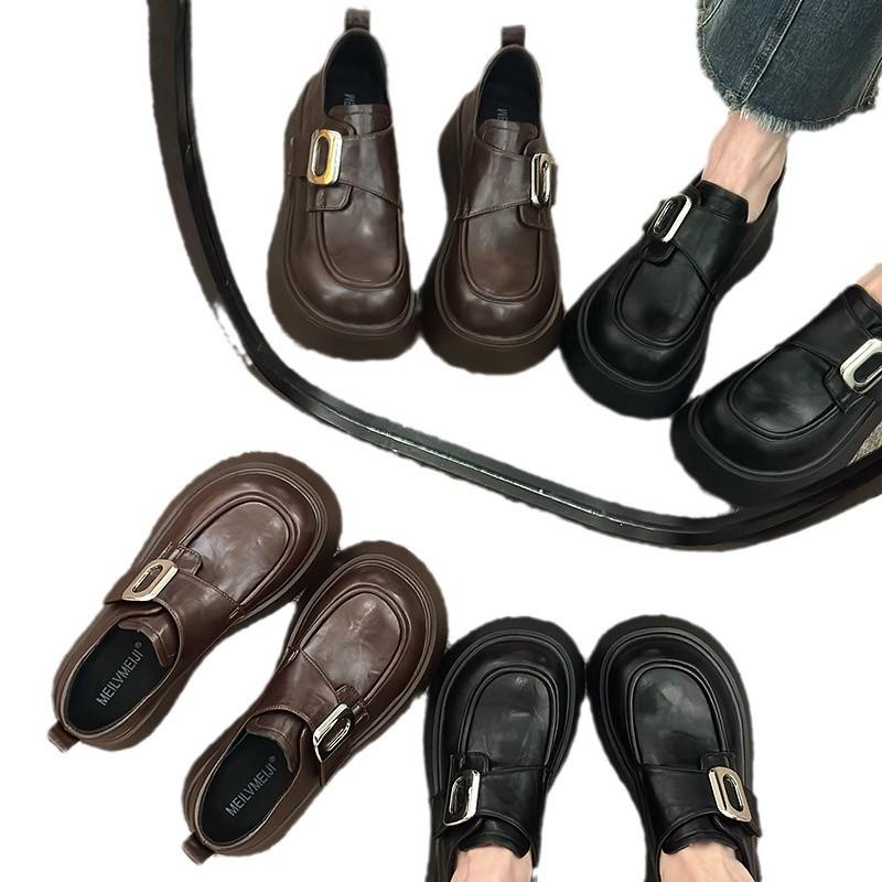 Retro brown platform heightening lightweight loafers women's 2025 new shoes spring women's shoes single shoes women's leather shoes