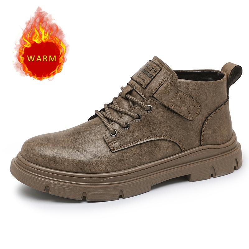 

Осенне-зимние мужские ботинки из натуральной кожи, теплые плюшевые мужские ботинки на толстой подошве, короткие деловые ботинки, походная обувь 44
