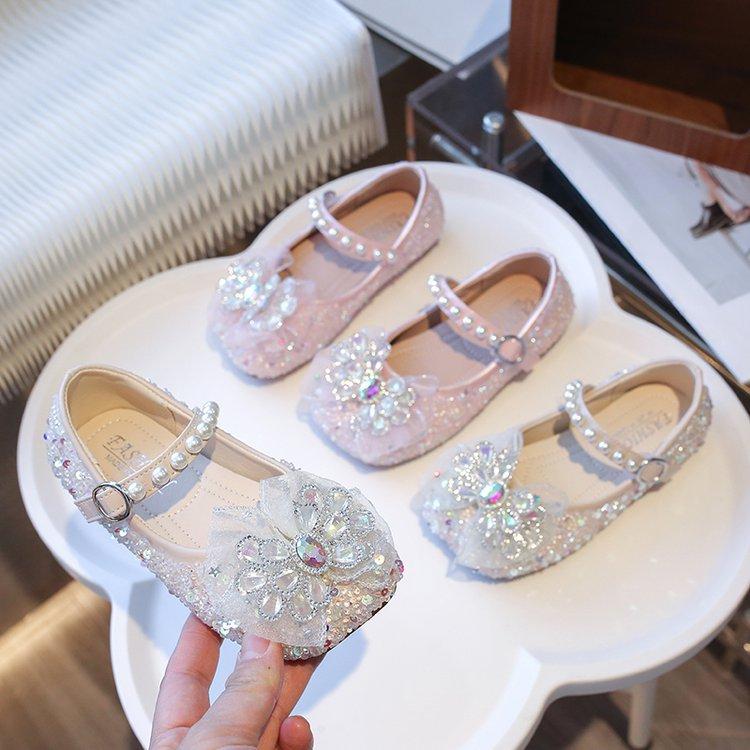 Girls Princess Shoes 2025 New Children's Crystal Shoes Spring and Autumn Leather Shoes Little Girl Shoes Baby Single Shoes with Dress
