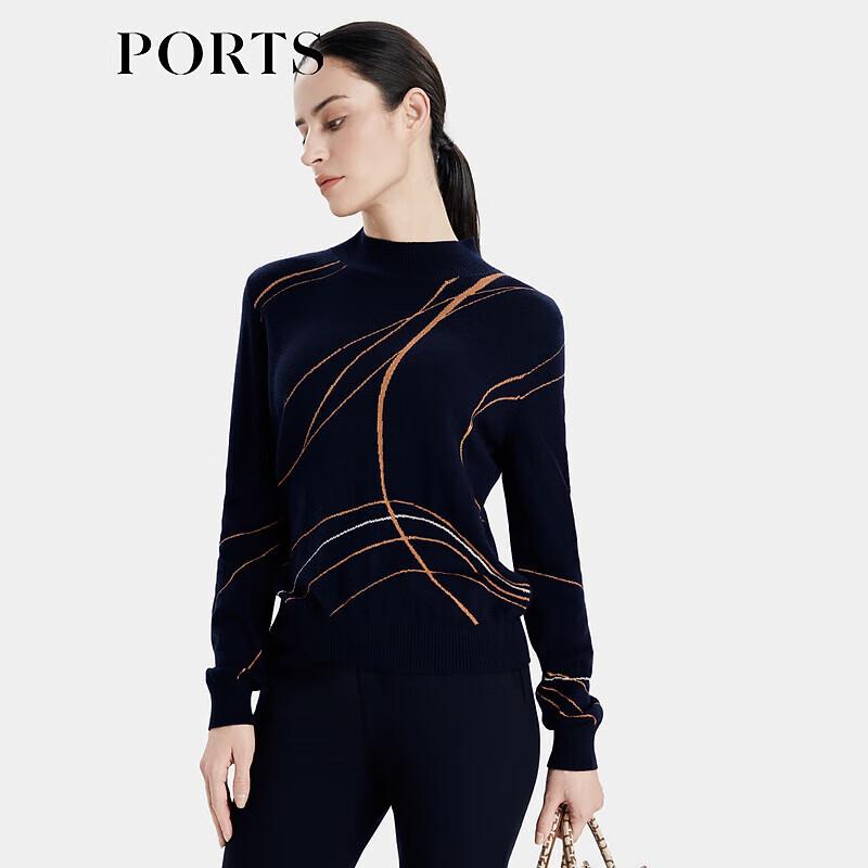 Ports Women's Striped Wool Blend Half-High Collar Sweater