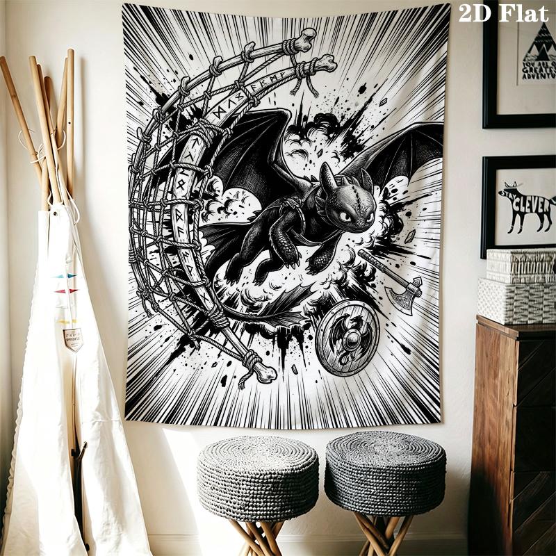 How to Train Your Dragon Wall Tapestry Aesthetic Wall Hanging Printed Fabric Blanket Decorative Tapestries for Bedroom Living Room Home Decor