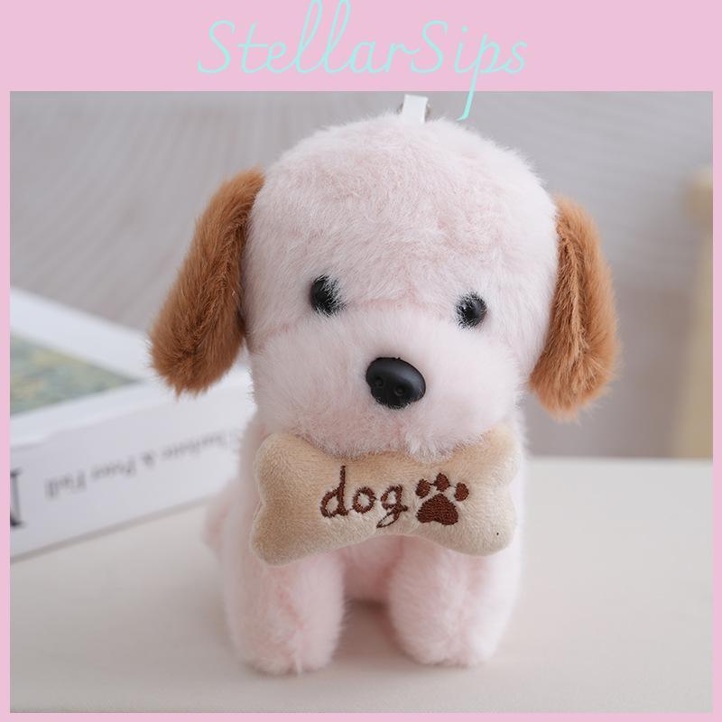 Cute Dog Sitting Plush Toy With Bone Decor And Letter Embroidery For Gift Kids