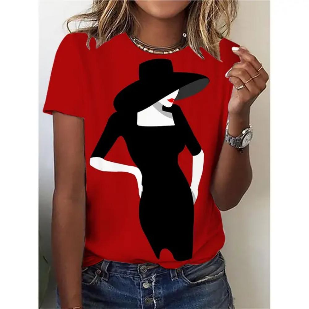 3D Printed Short-sleeved Fashionable Women's T-shirt, Round-neck Top, Casual Sporty Short-sleeved