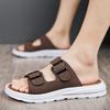 2024 New Summer Men's Soft Soles Slippers Suede Leather Slippers Man Indoor and Outdoor Two Buckle Beach Slides Footwear for Men