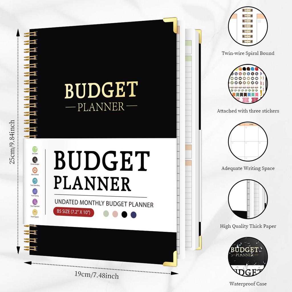 1 Stück Undatiertes Budgetplaner Spiralgebundenes Monatsbudgetbuch Mit Spar-Tracker Schulden-Tracker Ausgabenprotokoll Aufkleber
