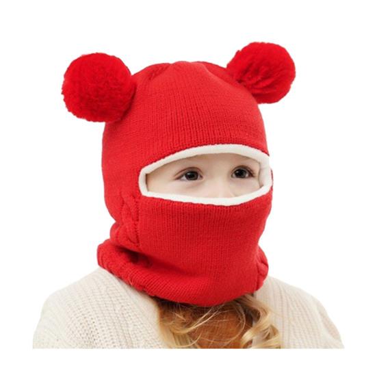 Children Hat Dual Fur Ball Decor Kids Winter Hat Breathable Thermal Cap Outdoor School Thickened Velvet Lining Headgear