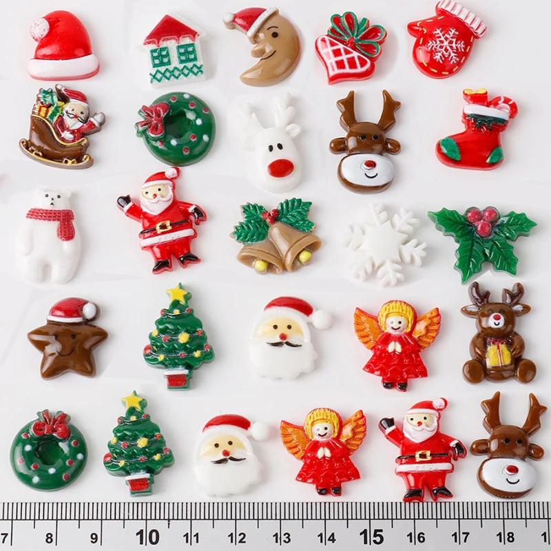 

20-100Pcs Christmas Resin Flatback Charms, Assorted Resin Scrapbooking Ornaments Miniature Set, for DIY Jewelry Craft Making 20PCS