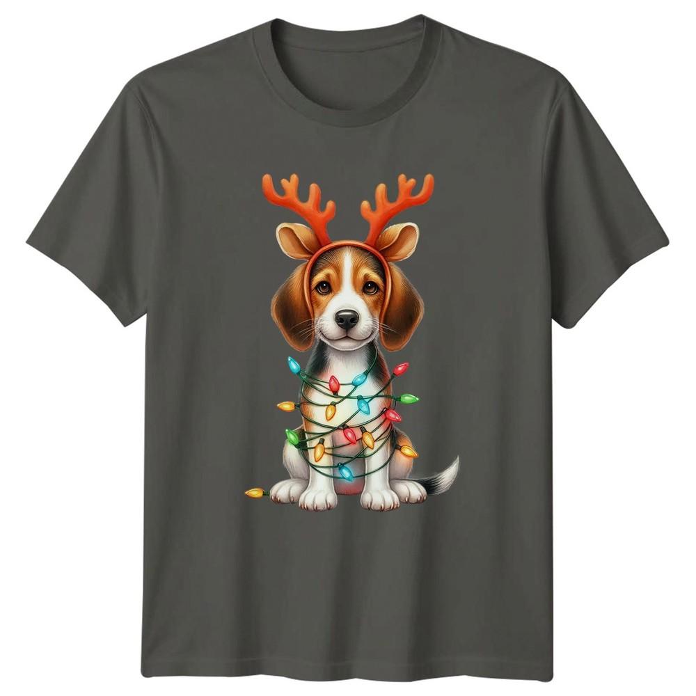 Beagle Puppy Christmas Lights Dog Animals Unisexs TShirt Unisexs Tee Festive S