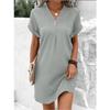 Women's V-neck Solid Color Pullover Casual Button Dress