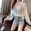 Short Sunscreen Shirt  Blouse Rope Waist Strap Loose Wear Summer Thin Top Women's Clothing  Female Coat Sun Protection Cardigan Polo Collar Shirt