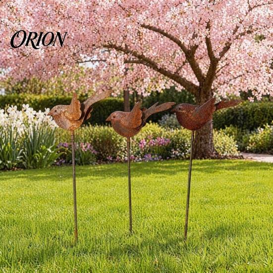 Estacas Decorativas para el Suelo 3 Piezas Estaca de Pájaro de Metal Oxidado, Escultura de Pájaros Lindos, Animales Decoración Antioxidante Estaca para Jardín para Decoración Exterior de Patio, Regalos Amigos