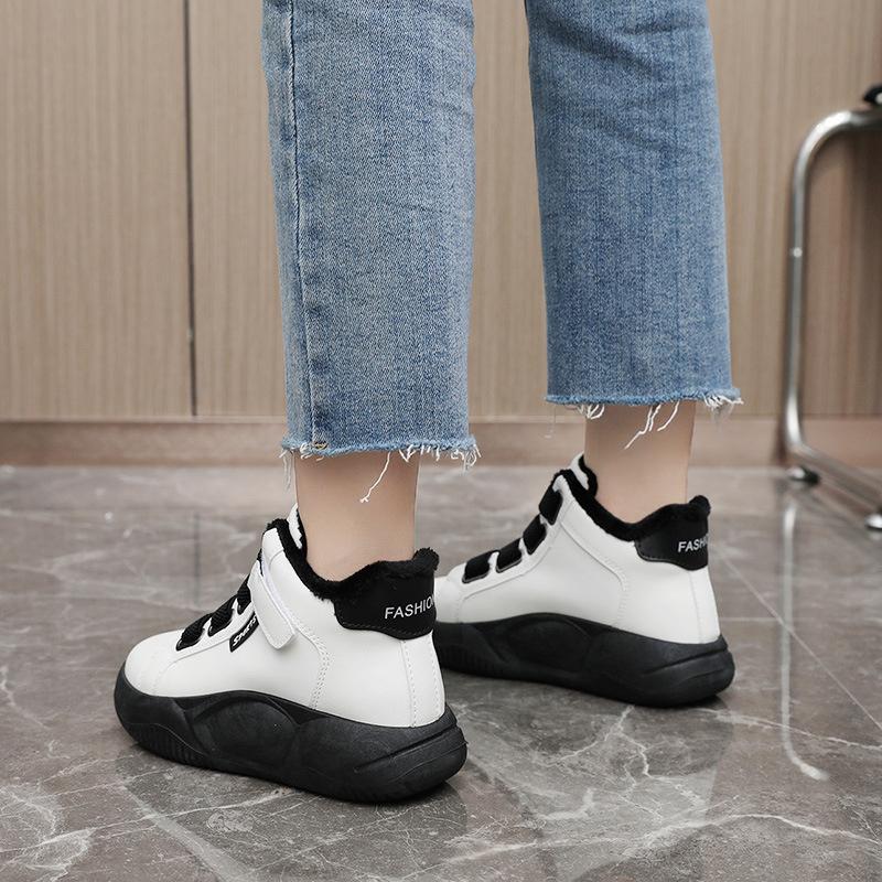 Модні Жіночі Зимові Повсякденні Бавовняні Чоботи Товста Підошва Високий Верх Нековзкі Зносостійкі Плюшеві Теплі Бавовняні Взуття Великих Розмірів