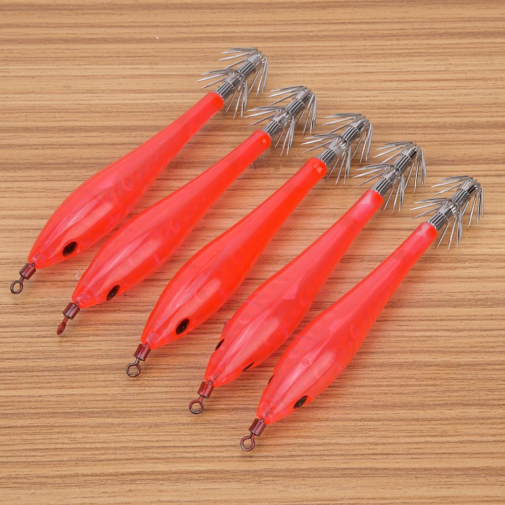 5 Stück Leuchtende Tintenfisch-Jigs Haken Angelköder Köder Zubehör für SeeSüßwasserred