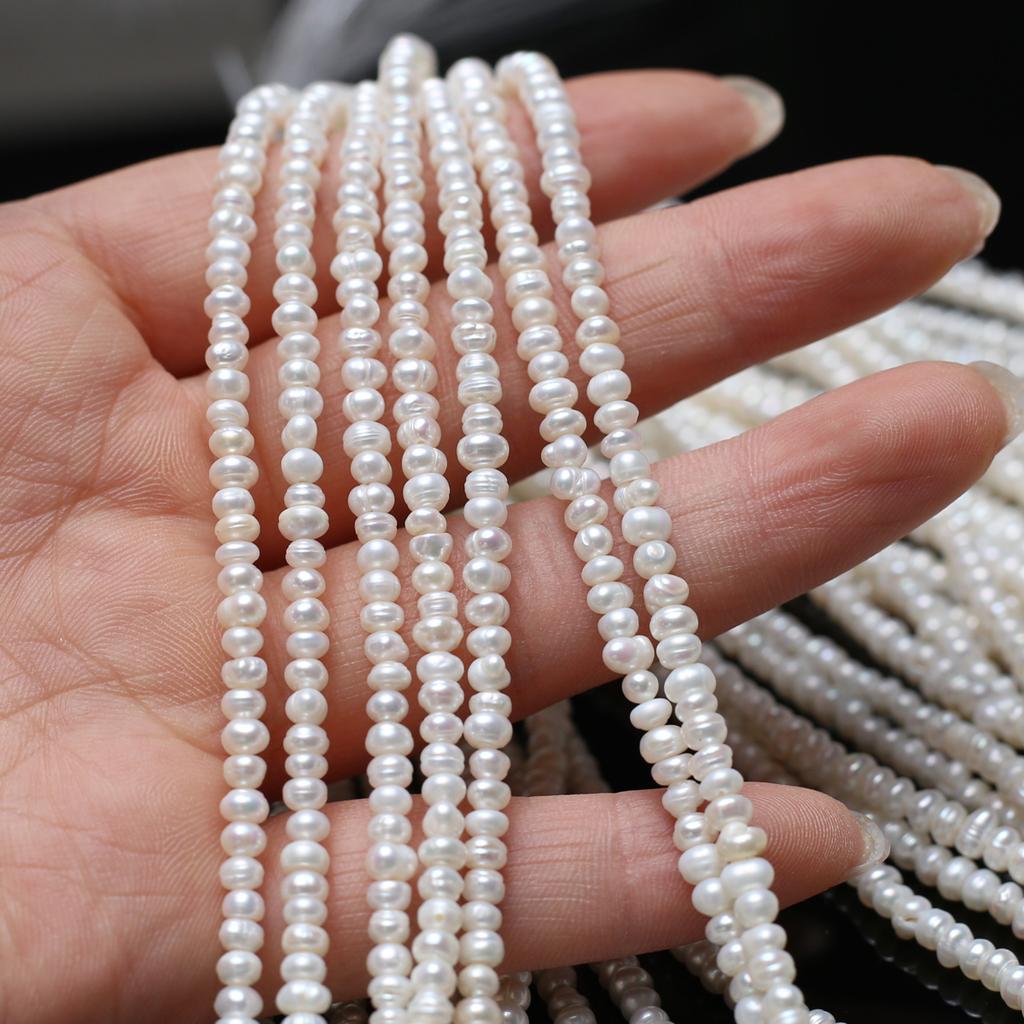 1String Artificial Pearl 3-4mm, Fashion Handmade Flat White Beads for DIY Necklace Bracelet Ankle Accessories, Unique Birthday Party Wedding Gift 18cm