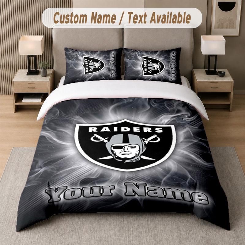 Custom Bedding Set Las Vegas Raiders Pattern, Print Name Text 1 Duvet Cover Plus 2 Pillowcases Home Textile