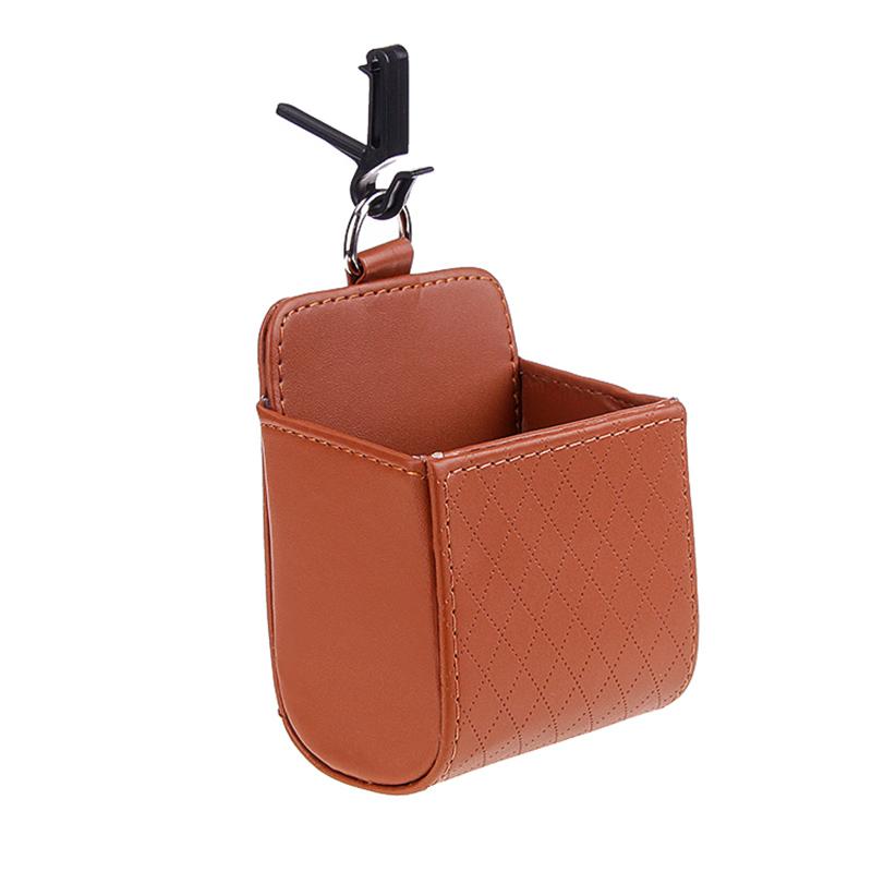 

Сумка для хранения автомобиля, вентиляционное отверстие, приборная панель, аккуратный подвесной кожаный органайзер, коробка, держатель для очков, держатель для телефона, органайзер для хранения, автомобильные аксессуары коричневый