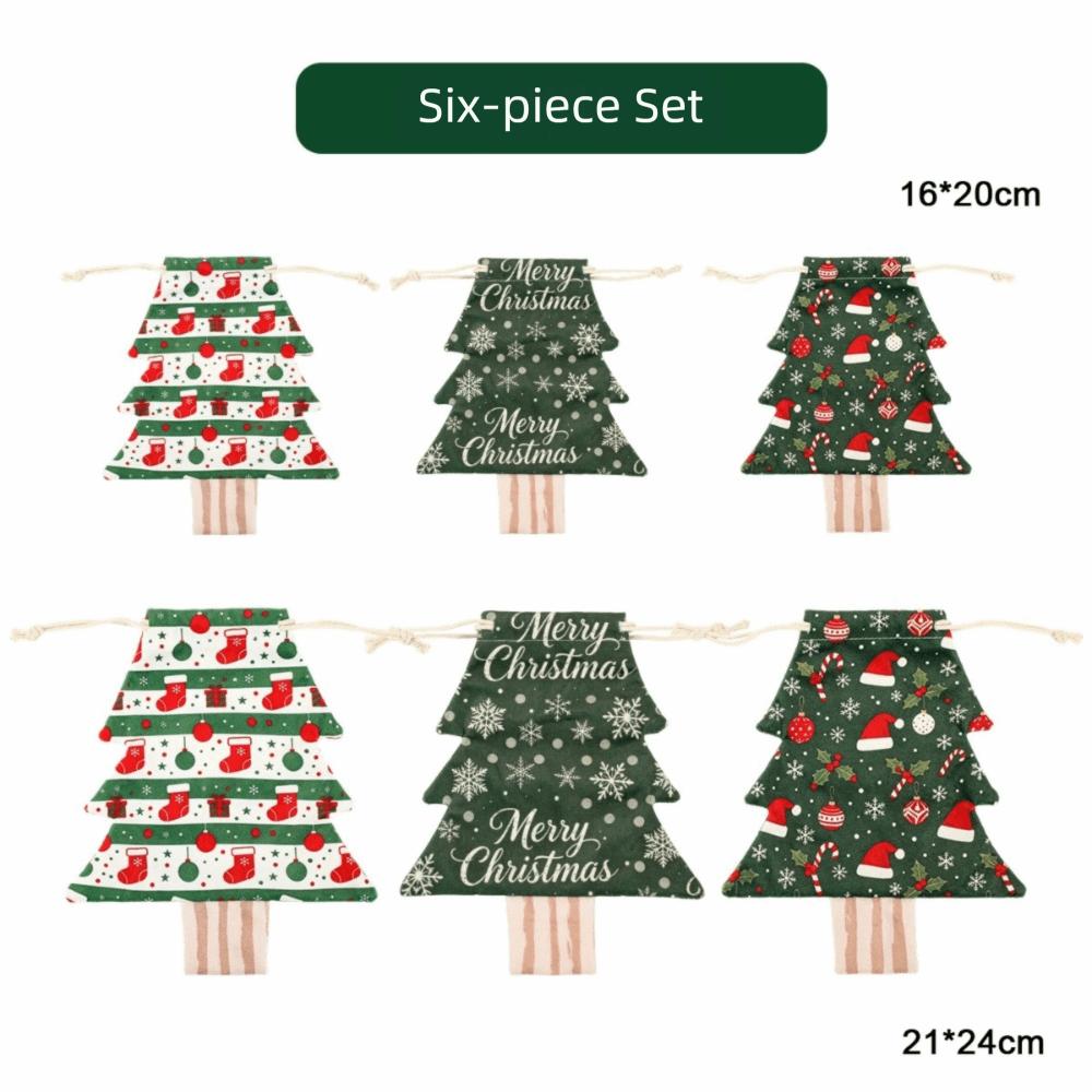 Drawstring Design Christmas Gift Bags Flannel Christmas Tree Shaped Bags Xmas Candy Supplies
