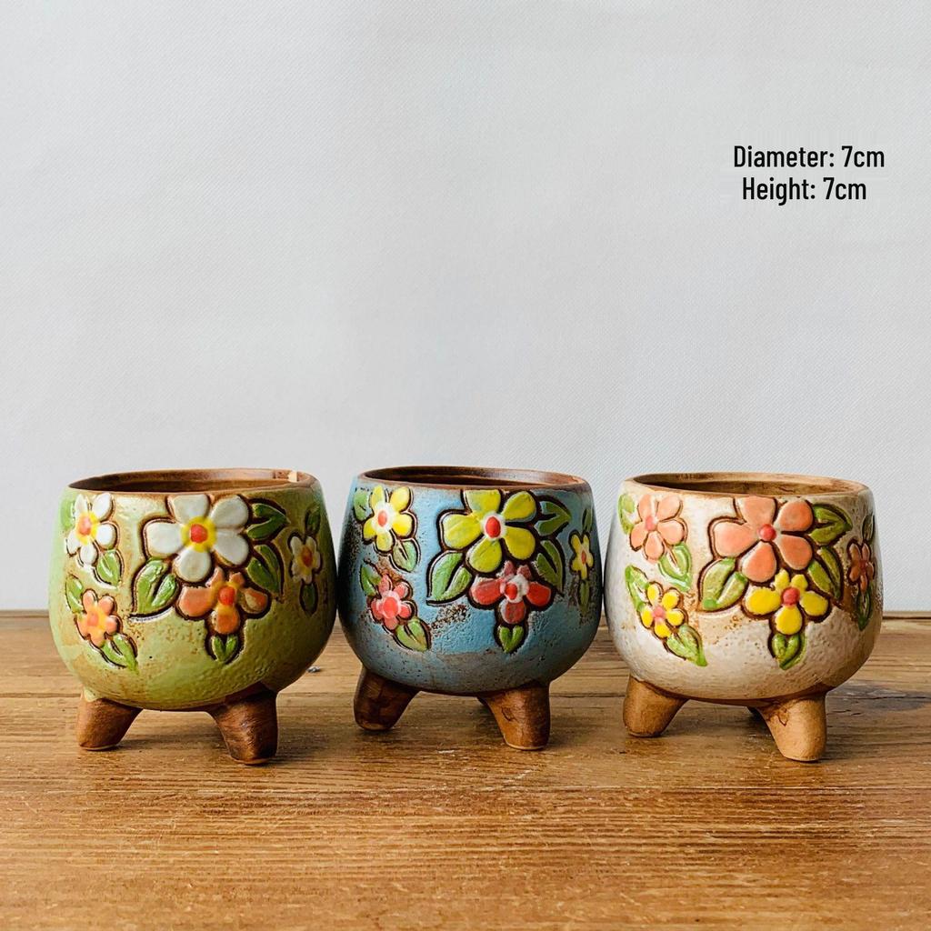 Korean-Style Hand-Painted Succulent Ceramic Pots - Rustic Small Seedling Flower Pots