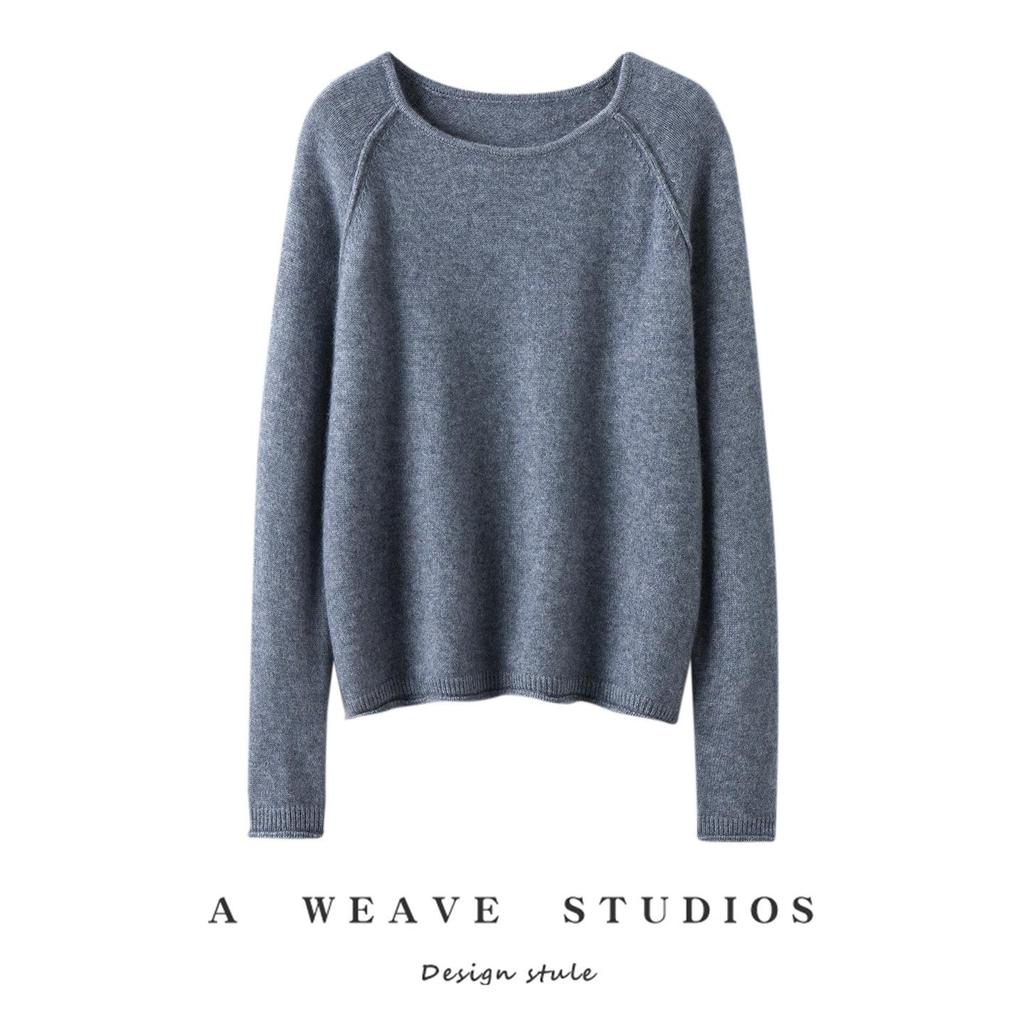 Women's High-End Cashmere Raglan Sleeve Pullover with Rolled Hem for Autumn/Winter