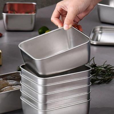 2pcs/set Stainless Steel Food Storage Serving Trays Rectangle Sausage Noodles Fruit Dish with Cover Home Kitchen Organizers FoodContainer